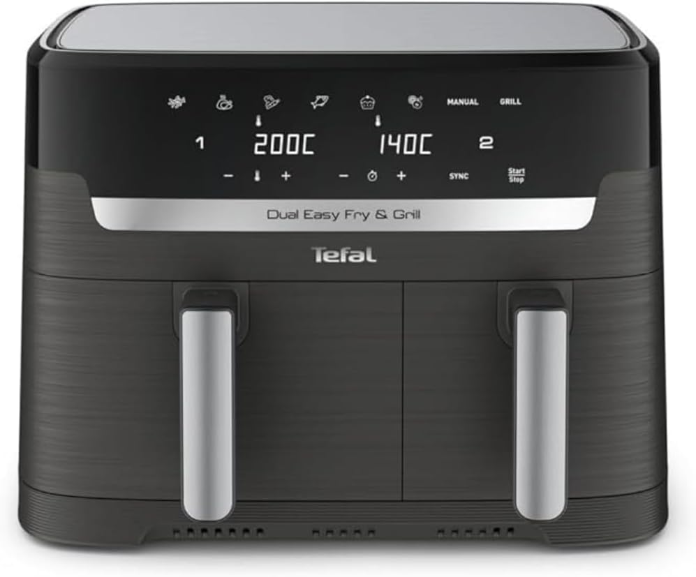Tefal Easy Fry Dual Zone Digital air fryer, 2 Drawers, 8.3L, 8in1, Uses No Oil, Air Fry, Extra Crisp, Roast, Bake, Reheat, Dehydrate, 6 Portions, Non-Stick, Dishwasher Safe...