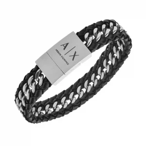 AX Leather & Stainless Steel Bracelet – Designer Wristwear
