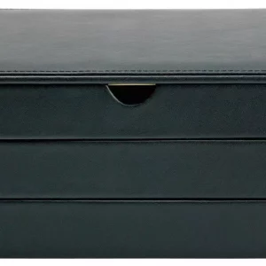 Black Faux Leather Jewelry Stacking Organizer Box - Elegant Storage Solution