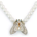 Bill Skinner Moth Necklace in 18ct Gold with Crystal Pearl Accent - Image 2