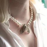 Bill Skinner Moth Necklace in 18ct Gold with Crystal Pearl Accent - Image 1