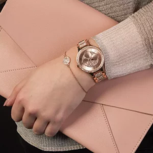 Spirit Lux Women's Rose Gold Glitter Watch & Bracelet Set – Elegant Fashion Timepiece