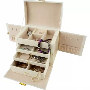 Large Faux Leather Jewellery Box with 3 Drawers - Elegant Storage Solution