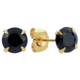 Revere 9ct Yellow Gold Black Sapphire Round Stud Earrings - Image 2