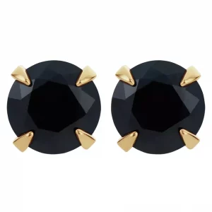 Revere 9ct Yellow Gold Black Sapphire Round Stud Earrings