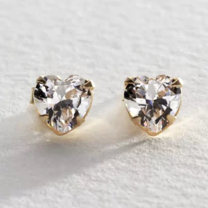 Revere 9ct Gold Heart Stud Earrings with Cubic Zirconia - Elegant Jewelry for Women