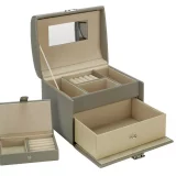 Faux Leather Grey Jewelry Box & Travel Set – Medium Size Organizer - Image 2