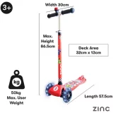 Zinc Red 3-Wheel Racecar Scooter with LED Lights - Image 10