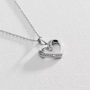 Revere Sterling Silver Heart Pendant Necklace with Diamonds - Open Design