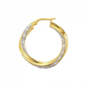 Gold Plated Silver Glitter Twist Hoop Earrings | 9ct Revere Design