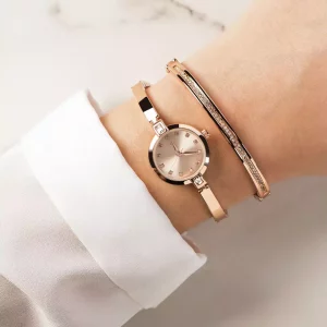 Spirit Ladies Rose Gold Watch & Bracelet Set with Stone Accents