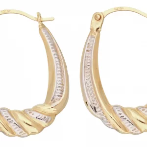 9ct Gold Earrings, Two-Tone Hoop Earrings, Creole Twist Hoops, Gold Creole Earrings, Revere Collection, Everyday Gold Hoops, 9ct Gold Jewelry, Stylish Gold Hoops, Two-Tone Gold Earrings, Twist Hoop Earrings, Gold Fashion Accessories, Lightweight Gold Hoops