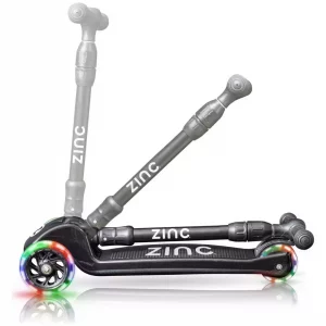 Zinc T-Motion Foldable 3-Wheel Scooter with Light-Up Wheels - Black