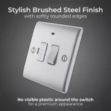BG FCU & LED Switch – Brushed Stainless Steel Single Plate - Image 5