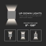 V-TAC 5W LED Wall Light – IP65 Square Outdoor Light with Adjustable Beam, 700lm, Warm White – Grey - Image 7