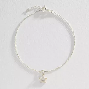 Revere Sterling Silver Anklet with Beaded Chain & Sea Star Charm