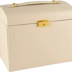 Cream Faux Leather Jewelry Box with 3 Drawers – Large Storage Organizer