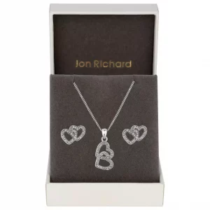 Jon Richard Heart Pendant and Earring Set with Cubic Zirconia - Elegant Jewelry Set