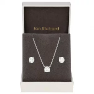 Jon Richard Rhodium Plated Open Stone Pendant and Earring Set – Elegant Jewelry Set for Women