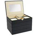 Black Faux Leather Stacking Jewellery Box for Storage & Organization - Image 2