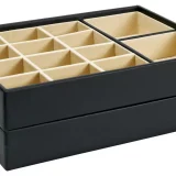 Black Faux Leather Stacking Jewellery Box for Storage & Organization - Image 3