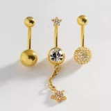 Revere Surgical Steel Gold Belly Bar Set - 3 Pieces - Image 2