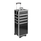 Large Professional Makeup Case with Wheels – Black Trolley Kit - Image 2