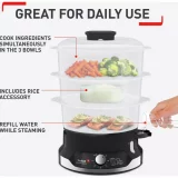 Tefal VC204865 Ultracompact 3-Bowl Steamer - Black | Compact & Efficient Food Steamer - Image 1