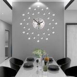 Large Modern Silent Wall Clock - Battery Operated Non-Ticking Metal Clock for Living Room, Bedroom, Kitchen & Office, Silver Crystal Design - Image 2