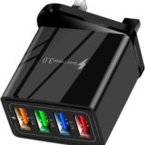 Fast Charging 4-Port USB Charger UK – QC 3.0, 3.1A Power Adapter with Smart Device Detection (Black) - Image 1