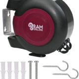 Ram® 30m Retractable Clothesline – Heavy Duty Twin Line Wall-Mounted Dryer (2x15m), Burgundy - Image 2