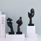 Oliruim Black Woman Face Statue Set – 3-Piece Modern Home Decor Accent for Living Room, Bookshelf & Desk - Image 1
