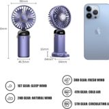 Jsdoin Portable Handheld USB Rechargeable Fan – Mini Foldable Desk Fan with 5 Speeds, LED Display, Battery Operated for Home, Office, Outdoor Travel (Blue) - Image 2