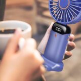Jsdoin Portable Handheld USB Rechargeable Fan – Mini Foldable Desk Fan with 5 Speeds, LED Display, Battery Operated for Home, Office, Outdoor Travel (Blue) - Image 7