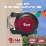 Ram® 30m Retractable Clothesline – Heavy Duty Twin Line Wall-Mounted Dryer (2x15m), Burgundy - Image 4