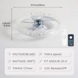 Finktonglan Modern LED Bladeless Ceiling Fan with Light – 50cm, Remote Control, Quiet for Bedroom & Living Room - Image 6