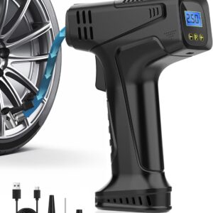 Cordless 6000mAh Portable Tyre Inflator – 150PSI Fast Air Pump with Overinflation Protection for Car & Bicycle