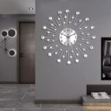 Large Modern Silent Wall Clock - Battery Operated Non-Ticking Metal Clock for Living Room, Bedroom, Kitchen & Office, Silver Crystal Design - Image 5