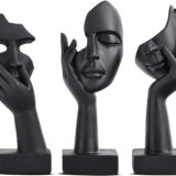 Oliruim Black Woman Face Statue Set – 3-Piece Modern Home Decor Accent for Living Room, Bookshelf & Desk - Image 2