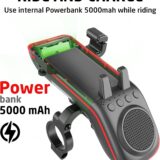 UPPEL 10-in-1 Multifunctional Bike Phone Holder with Bluetooth Speaker, 5000mAh Power Bank, LED Light, Horn & Microphone – Ideal for Road & Mountain Cycling - Image 2