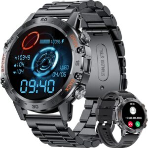 Military Tactical Smartwatch for Men – Bluetooth Voice Call, Heart Rate & SpO2 Monitor, IP67 Waterproof Fitness Watch