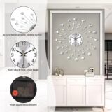 Large Modern Silent Wall Clock - Battery Operated Non-Ticking Metal Clock for Living Room, Bedroom, Kitchen & Office, Silver Crystal Design - Image 4