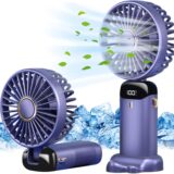 Jsdoin Portable Handheld USB Rechargeable Fan – Mini Foldable Desk Fan with 5 Speeds, LED Display, Battery Operated for Home, Office, Outdoor Travel (Blue) - Image 1