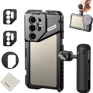NEEWER S24 Ultra Phone Cage Stabilizer Kit – Side Handle, 67mm Filter Adapter, 17mm & T-Mount Lens Support – Compatible with Samsung & Moment T-Series Lenses (PA042+PA045S)