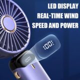 Jsdoin Portable Handheld USB Rechargeable Fan – Mini Foldable Desk Fan with 5 Speeds, LED Display, Battery Operated for Home, Office, Outdoor Travel (Blue) - Image 3