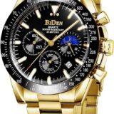 HANPOSH Men's Chronograph Watch – Stainless Steel Quartz, Waterproof, Moon Phase, Luminous Date Display - Image 2