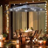Neo 3M LED Cantilever Garden Parasol – Waterproof Outdoor Hanging Umbrella with Crank Handle & Cross Base - Image 1