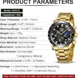 HANPOSH Men's Chronograph Watch – Stainless Steel Quartz, Waterproof, Moon Phase, Luminous Date Display - Image 6