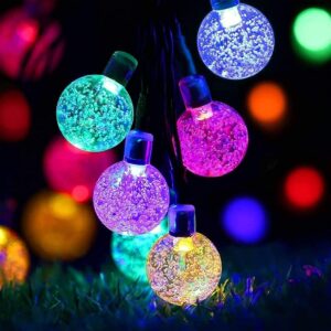 Lezonic 50 LED Solar Fairy Lights – Waterproof Outdoor String Lights, 8 Lighting Modes, 23Ft Multi-Coloured Garden Patio Lights for Christmas, Wedding, Party, Home Decor