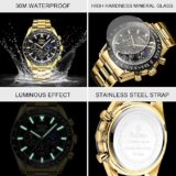 HANPOSH Men's Chronograph Watch – Stainless Steel Quartz, Waterproof, Moon Phase, Luminous Date Display - Image 4